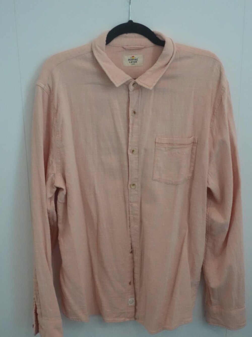 Marine Layer Button-Up Shirt Blush Pink Long Sleeve Pocket Men's L